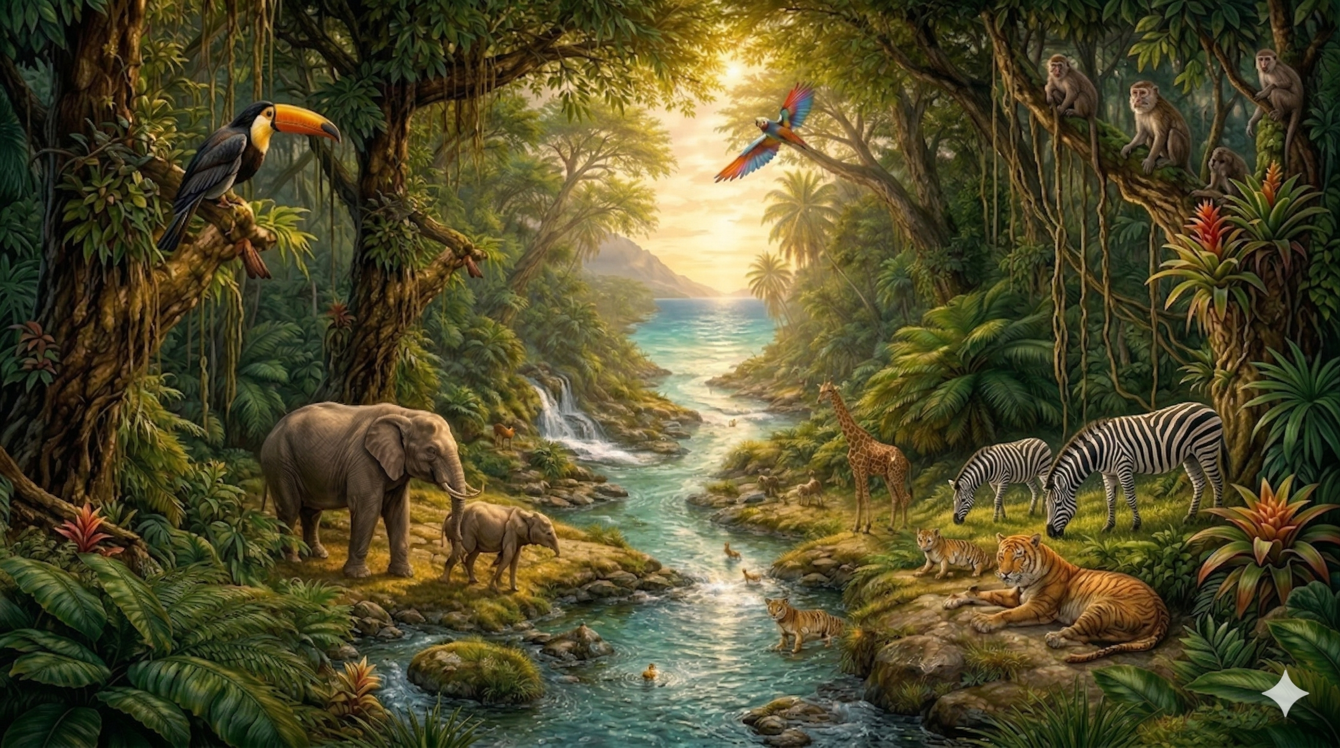 Jungle River Art — lush tropical river scene